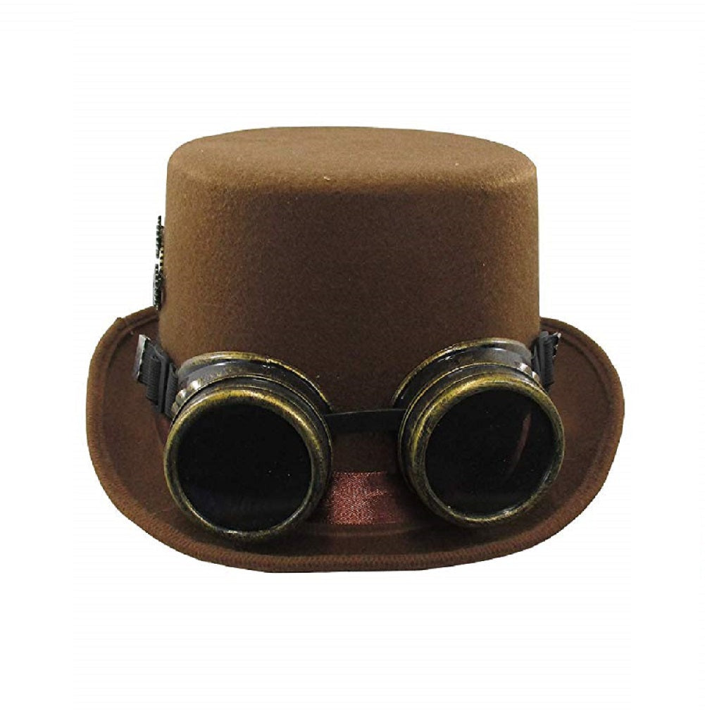 Steampunk Top Hat - Goggles & Gears - Brown - Victorian - Unisex - Teen Adult