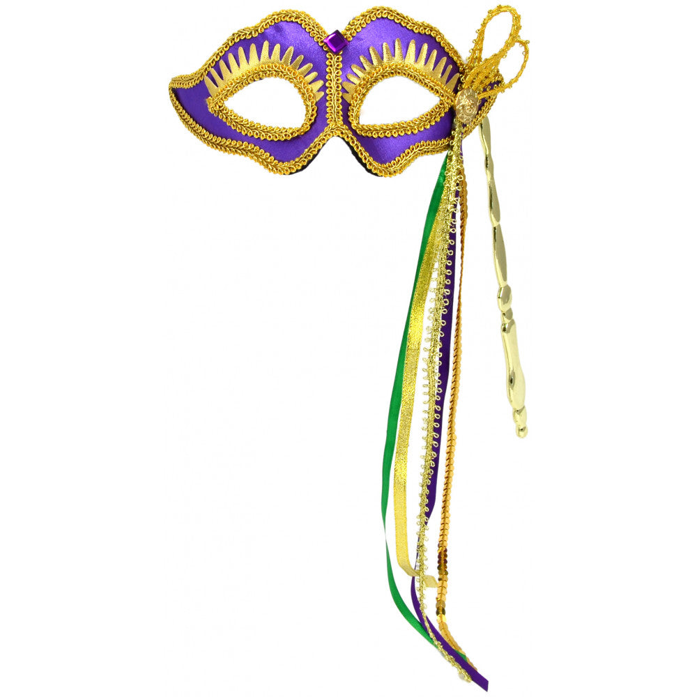 Mardi Gras Half Stick Mask - Purple/Gold - Costume Accessory - Adult Teen