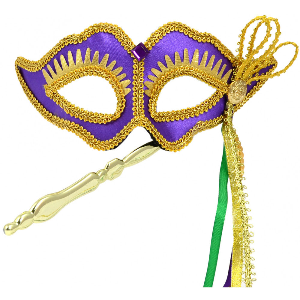 Mardi Gras Halbstabmaske - Lila/Gold - Kostümzubehör - Erwachsene Teenager