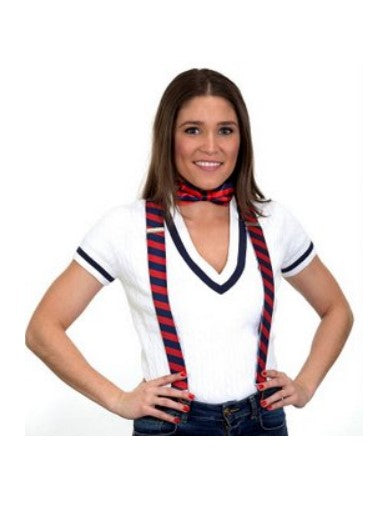 Suspenders & Bow Tie Set - Red/Navy Blue - Costume Accessories - Adult Teen