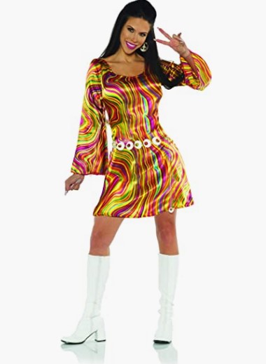 Disco Chick Rainbow Swirl Kleid – 60er – 70er – Kostüm – Erwachsene – Klein