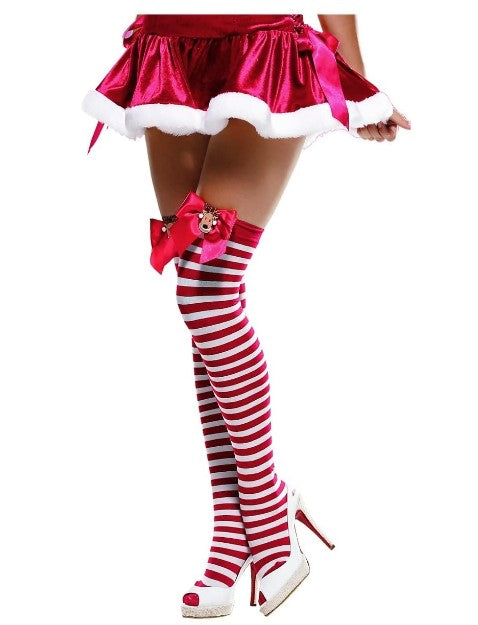 Rudolph Striped Thigh Highs - Christmas - Red/White - Costume Accessory - Adult