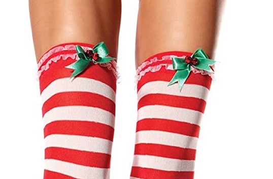 Christmas Striped Thigh Highs - Elf - Red/White - Costume Accessory - Adult