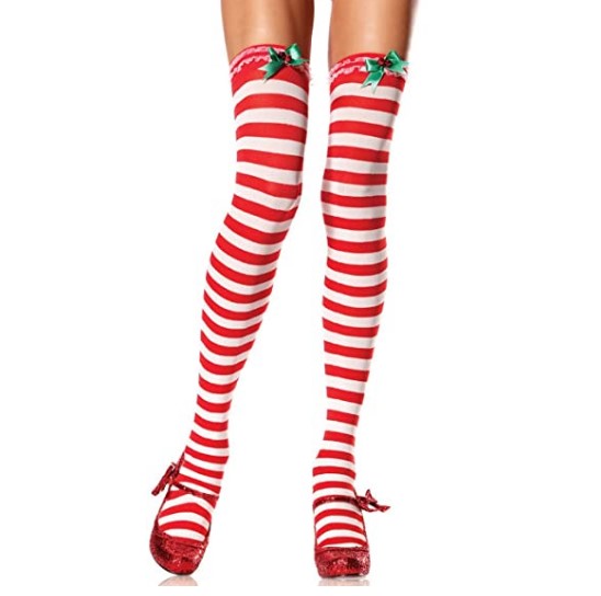 Christmas Striped Thigh Highs - Elf - Red/White - Costume Accessory - Adult