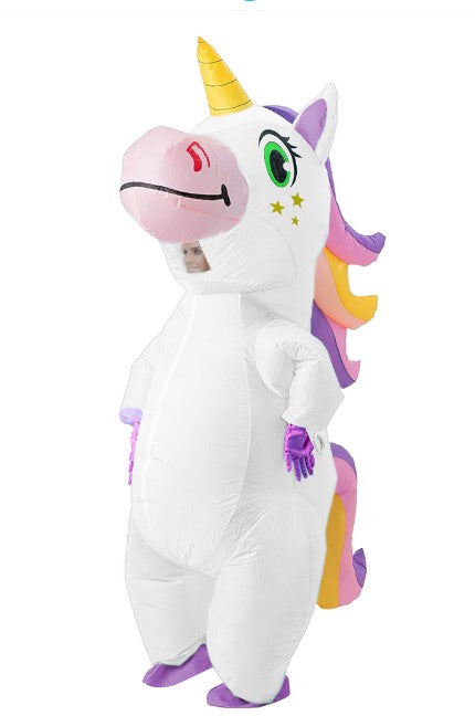 Unicorn - White - Rainbow Mane - Inflatable - Costume - Adult