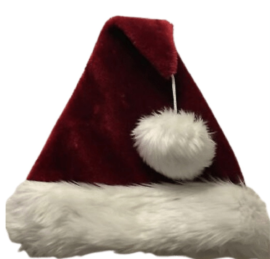 Gorro de Papá Noel - Terciopelo Borgoña - Talla Grande - Accesorio para Disfraz - Adulto - 2 Tallas