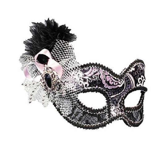 Venetian Showgirl Mask Black/Silver - Costume Accessory - Adult