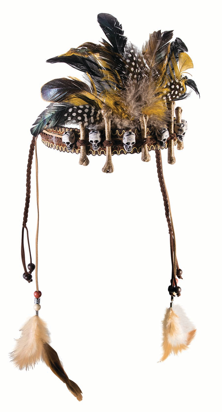 Witch Doctor Headpiece - Voodoo - Bones Feathers - Costume Accessory - Adult