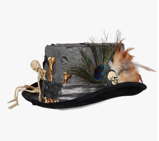 Dead Bones Top Hat - Feathers - Mardi Gras - Costume Accessory - Adult