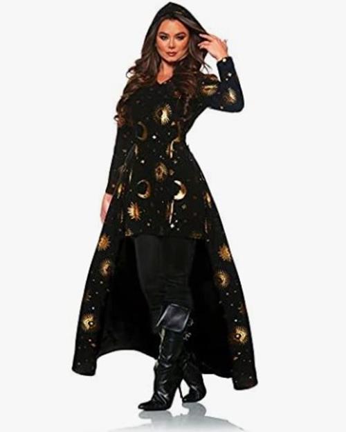 Black Magic Celestial Hooded Mini Dress - Witch - Costume - Adult - 3 Sizes