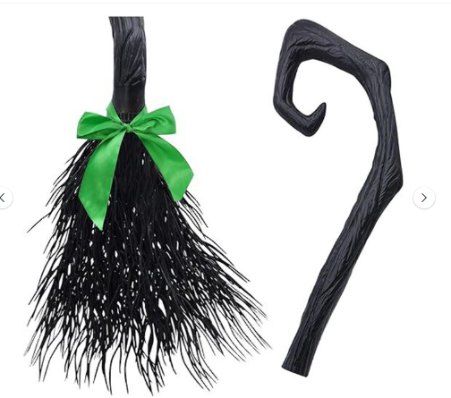 Witch Broom - Black - 3 Color Ribbons - Collapsible - Costume Accessory Prop