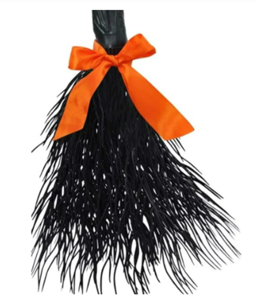 Witch Broom - Black - 3 Color Ribbons - Collapsible - Costume Accessory Prop
