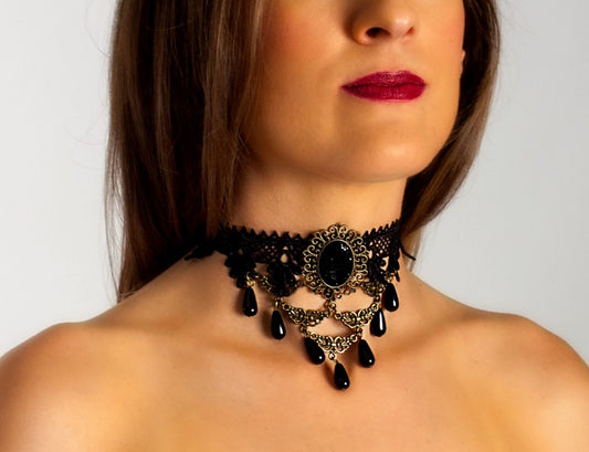 Gothic Choker - Black/Antique Gold - Witch - Costume Accessory - Teen Adult