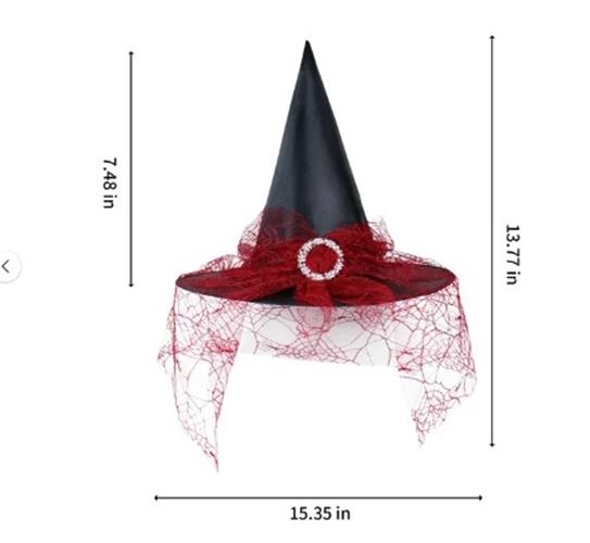 Hexenhut - Schwarz/Rot - Spinnennetzspitze - Kostümzubehör - Teenager und Erwachsene