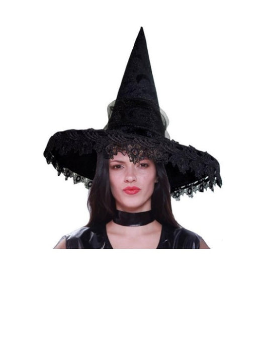 Celestial Witch Hat - Moons Stars - Black - Velvety - Costume Accessory - Teen