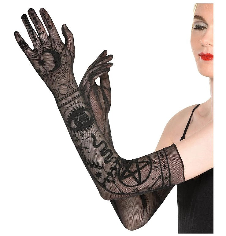 Lunar Witch Transparente Handschuhe - Ellenbogenlang - Schwarz - Kostümzubehör - Teenager und Erwachsene