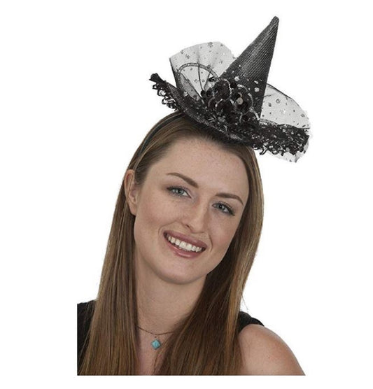 Witch Mini Hat Headband - Lace - Black - Costume Accessory - Adult Teen