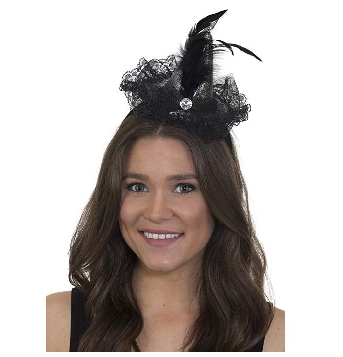 Jacobson Hat Company Women's Mini Witch Hat Headband with Lace Trim Adult Costum