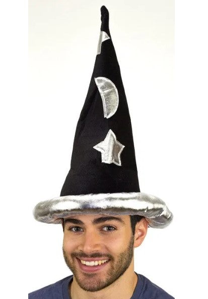 Witch Wizard Hat - Velvet - Black/Silver - Costume Accessory - Adult Teen