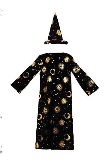 Wizard - Celestial - Black/Gold - Merlin - Costume - Child - 2 Sizes