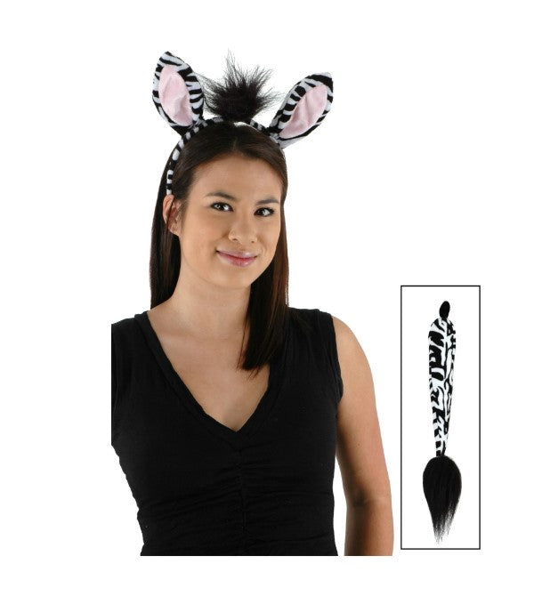 Conjunto de cebra - Cola de orejas - Negro/Blanco - Accesorios de cosplay para disfraces - Adolescente adulto